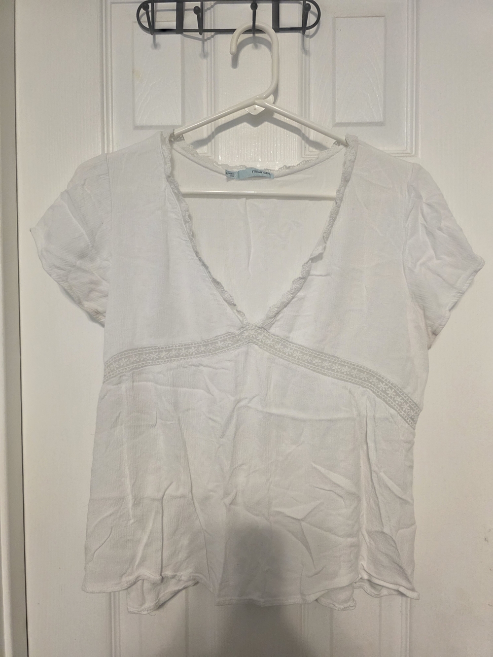 Maurices White V-Neck Short Sleeve Peasant Top